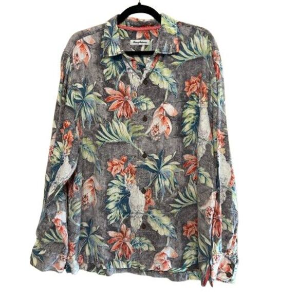 Tommy Bahama 100% Linen Button Up Shirt Men Large Multicolor Floral Beach Resort - Picture 1 of 7